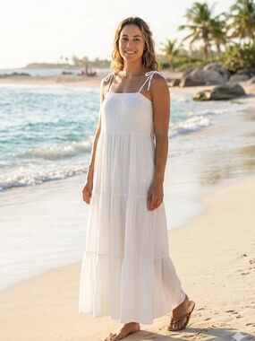 Express NWT White Cotton Eyelet Tiered Maxi Dress Boho Summer Size M